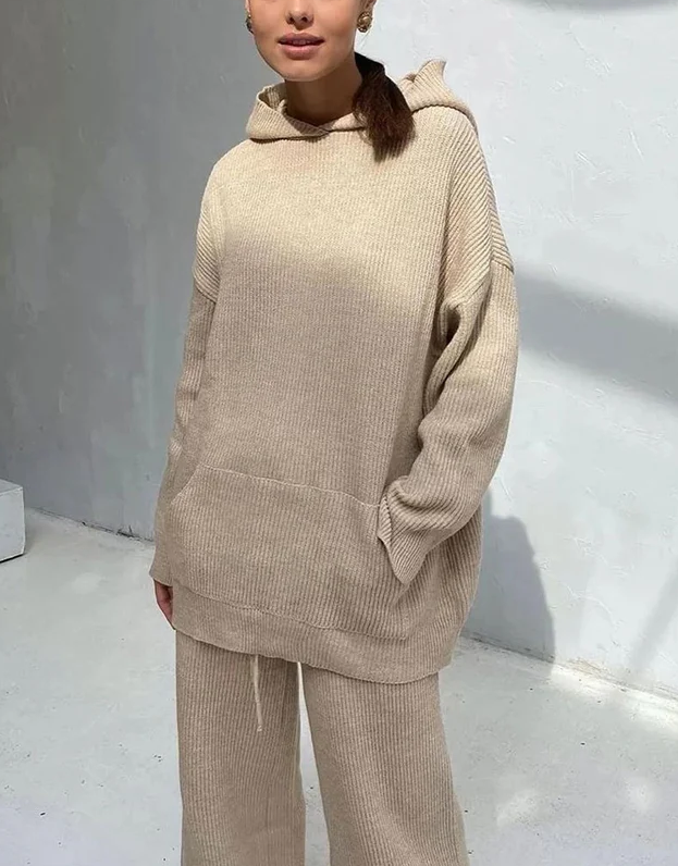 Two-piece Solid Color Hooded Sweater Sets