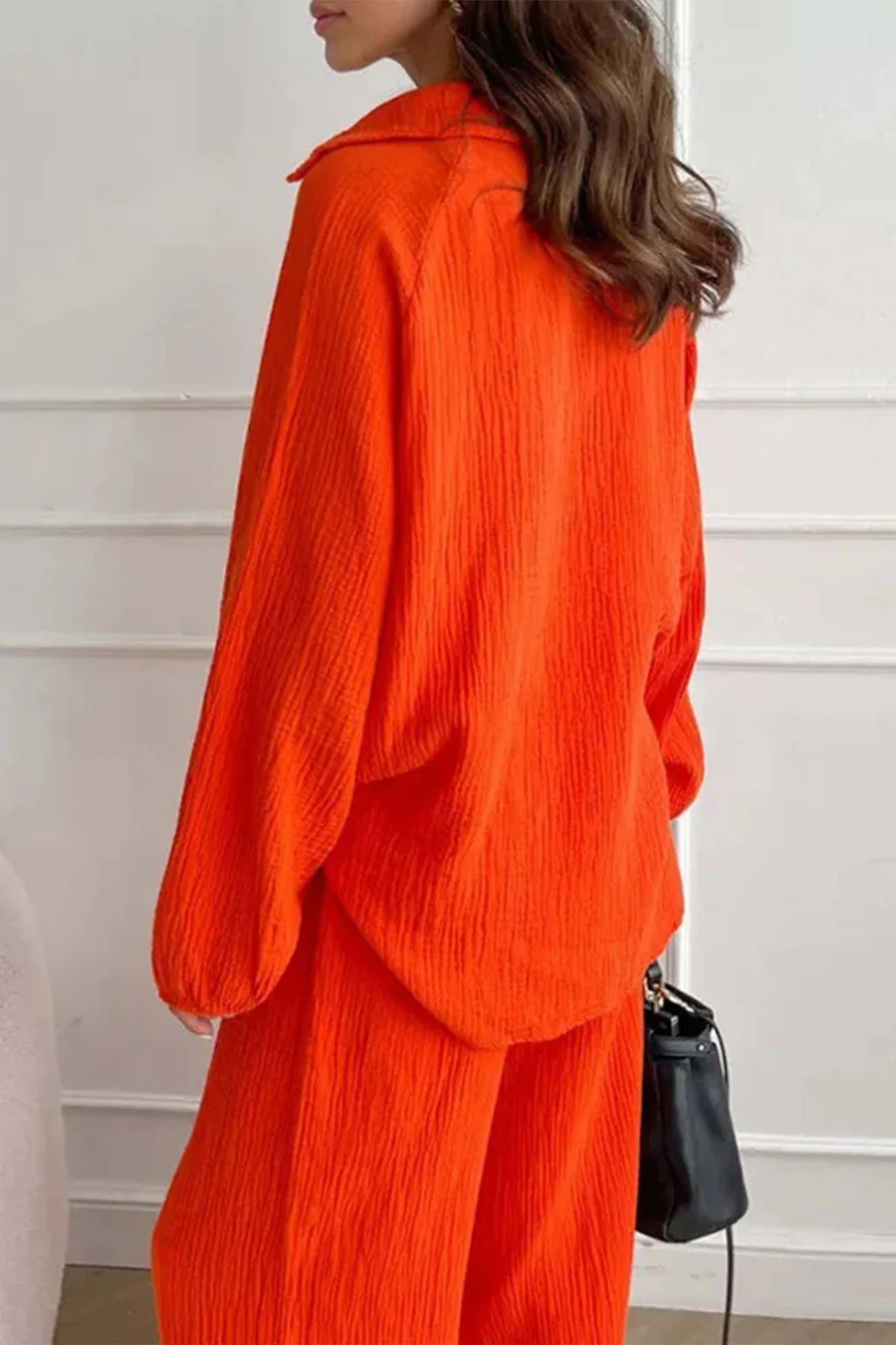 Lapel Drawstring Wide Leg Pants Two-piece Sets