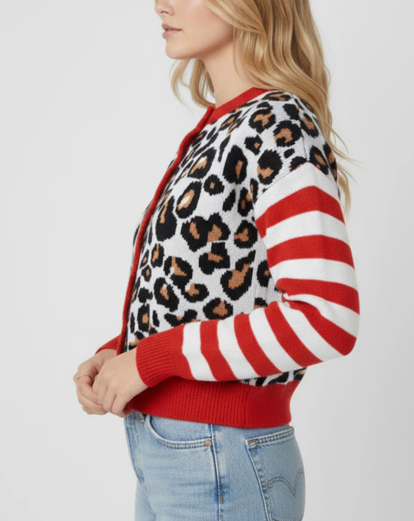 Leopard Striped Sleeve Patchwork Cardigans