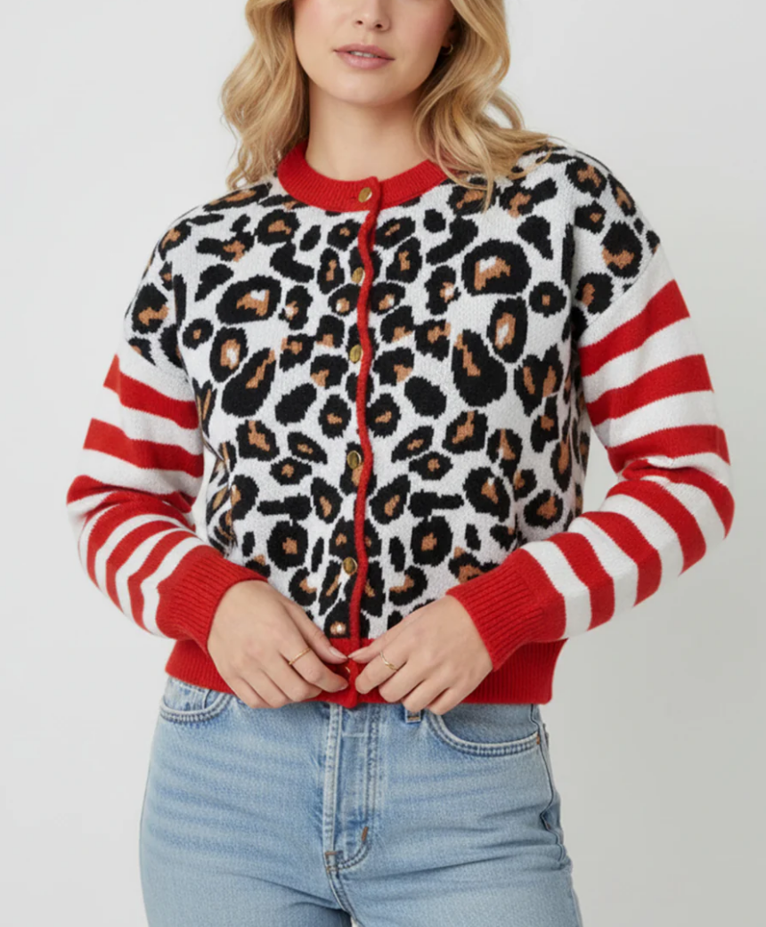 Leopard Striped Sleeve Patchwork Cardigans