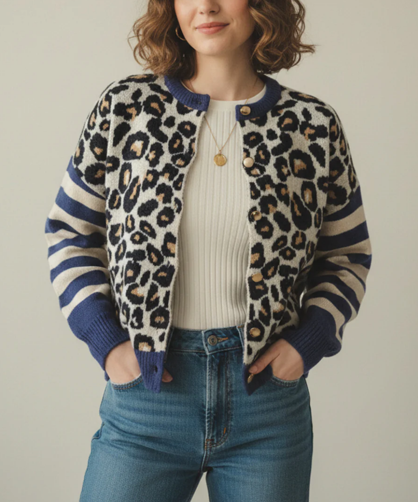 Leopard Striped Sleeve Patchwork Cardigans