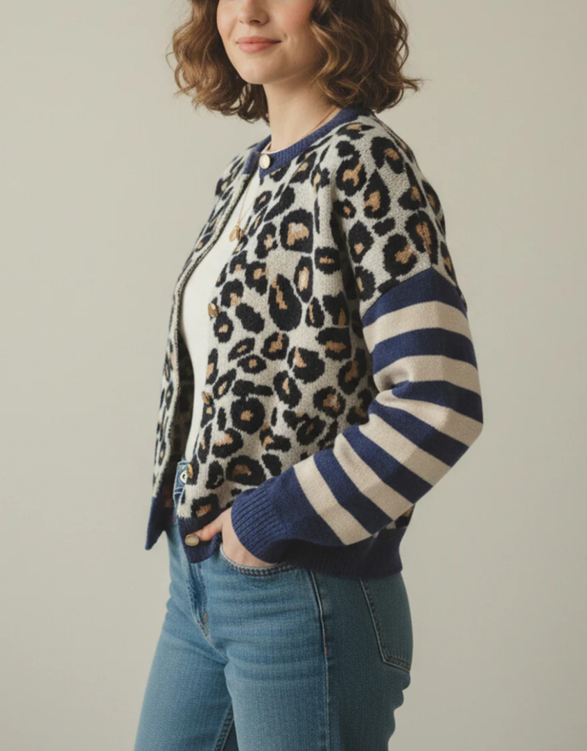 Leopard Striped Sleeve Patchwork Cardigans