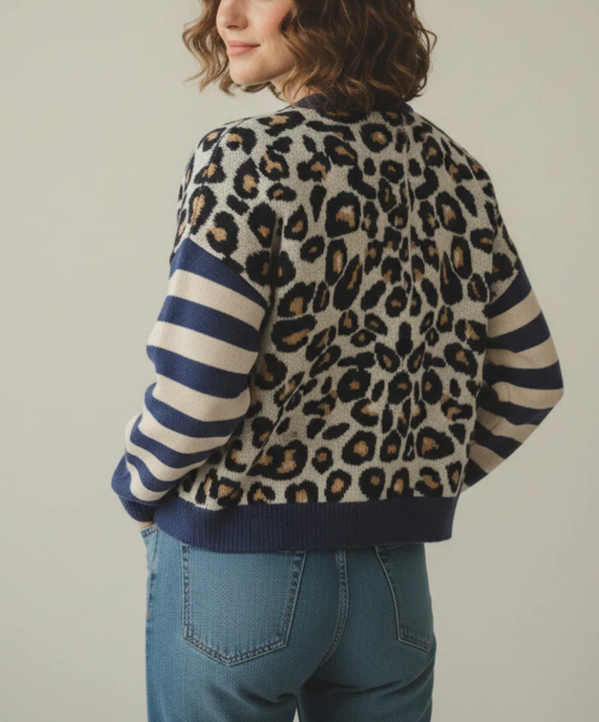 Leopard Striped Sleeve Patchwork Cardigans