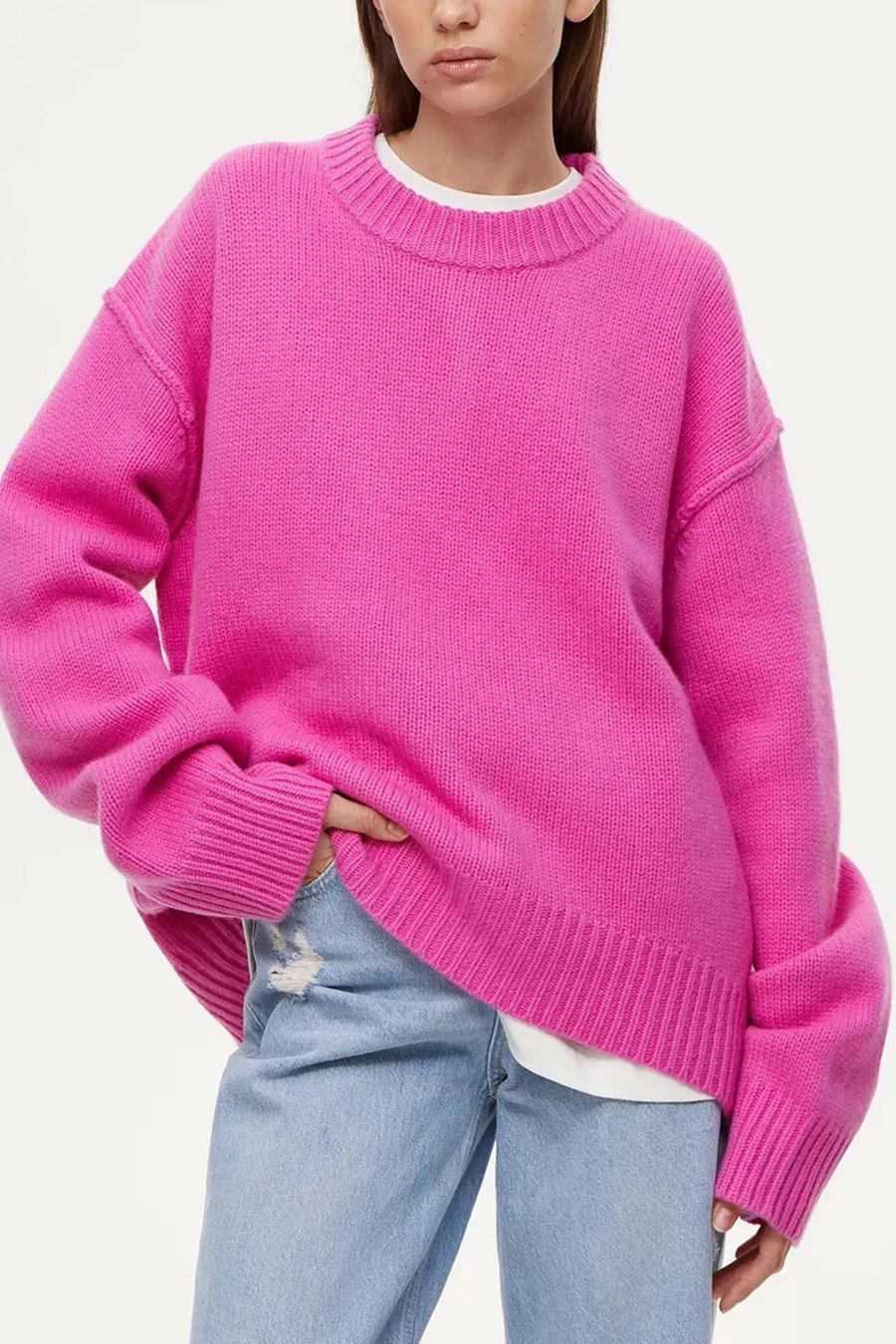 Round Neck Solid Color Pullover Sweaters
