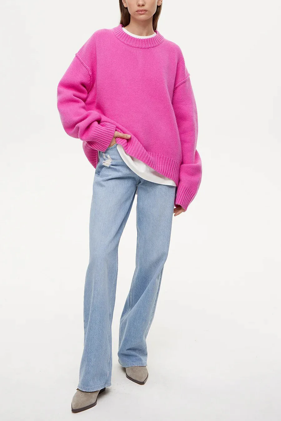 Round Neck Solid Color Pullover Sweaters