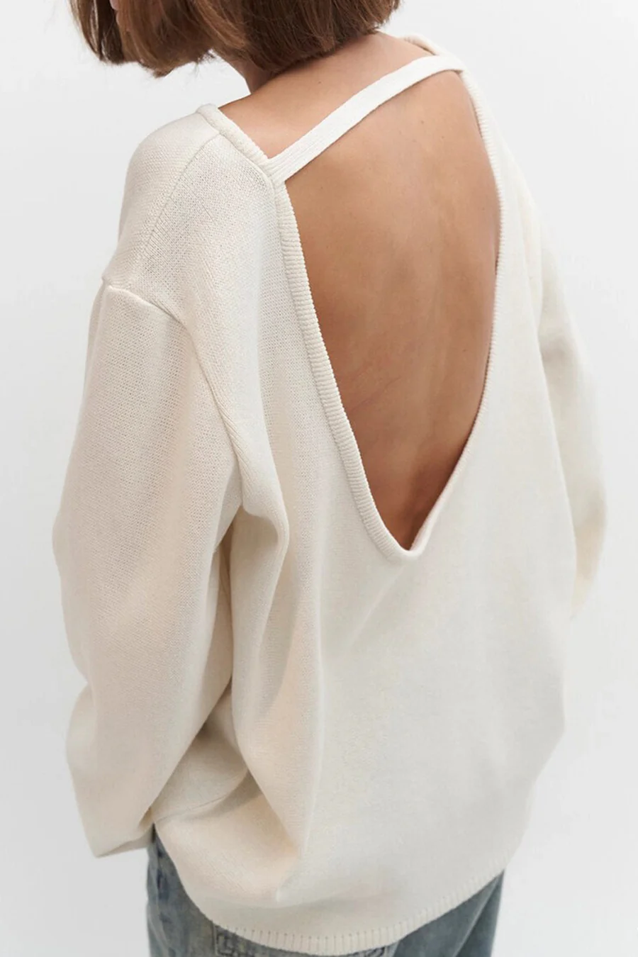 Crew Neck Backless Cotton Sweaters