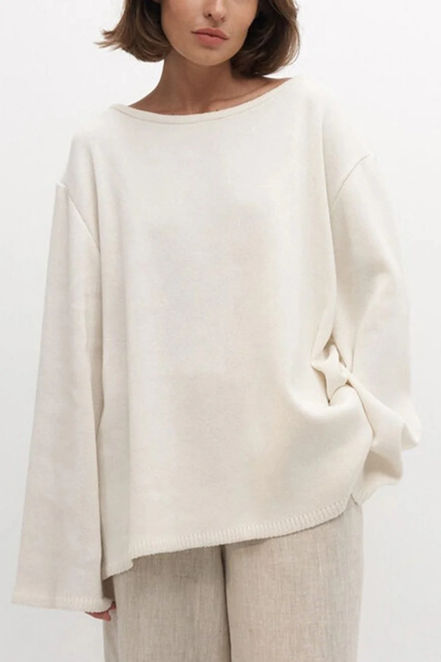 Crew Neck Backless Cotton Sweaters