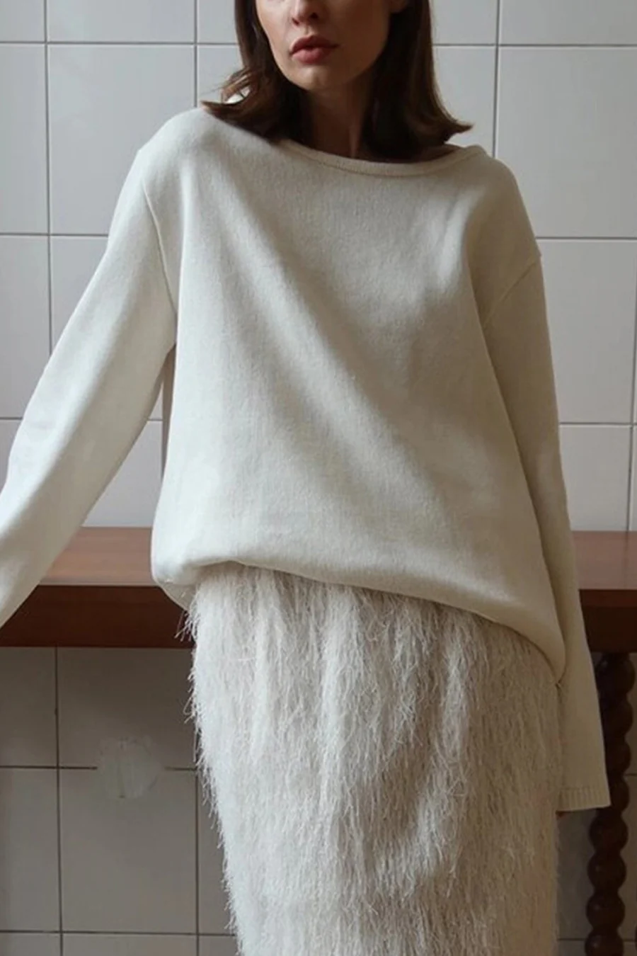 Crew Neck Backless Cotton Sweaters