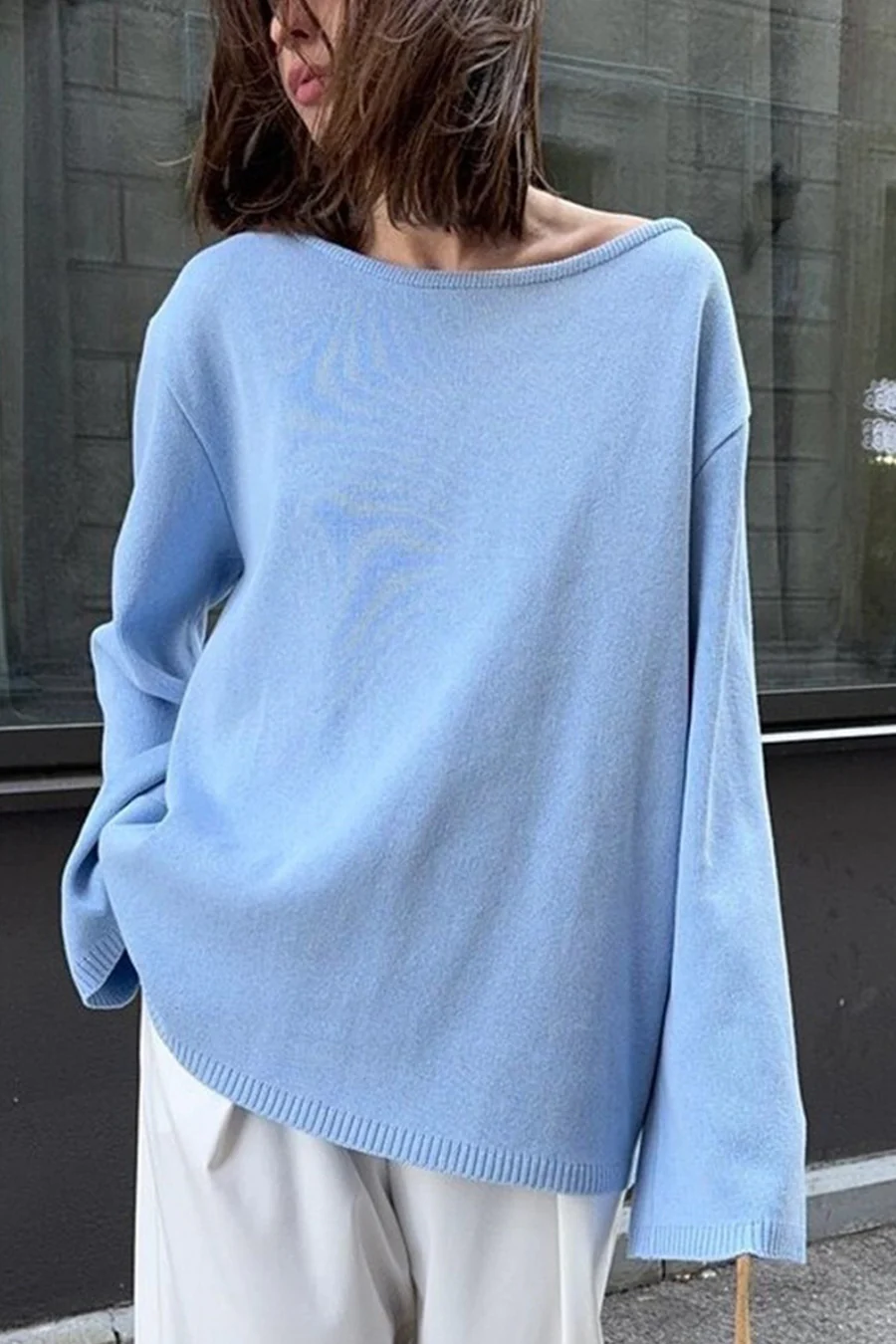 Crew Neck Backless Cotton Sweaters