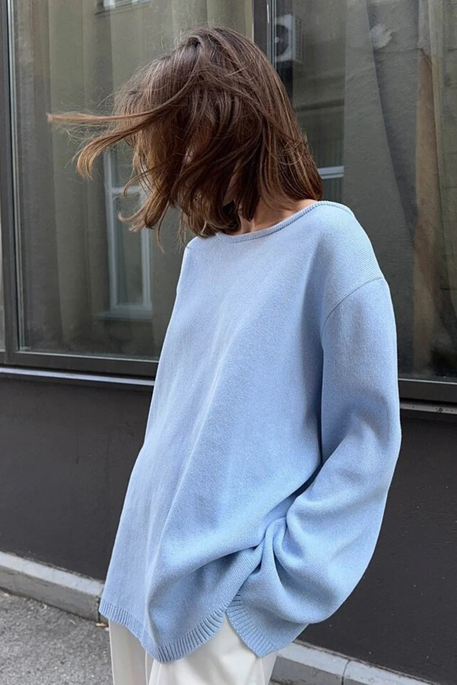 Crew Neck Backless Cotton Sweaters
