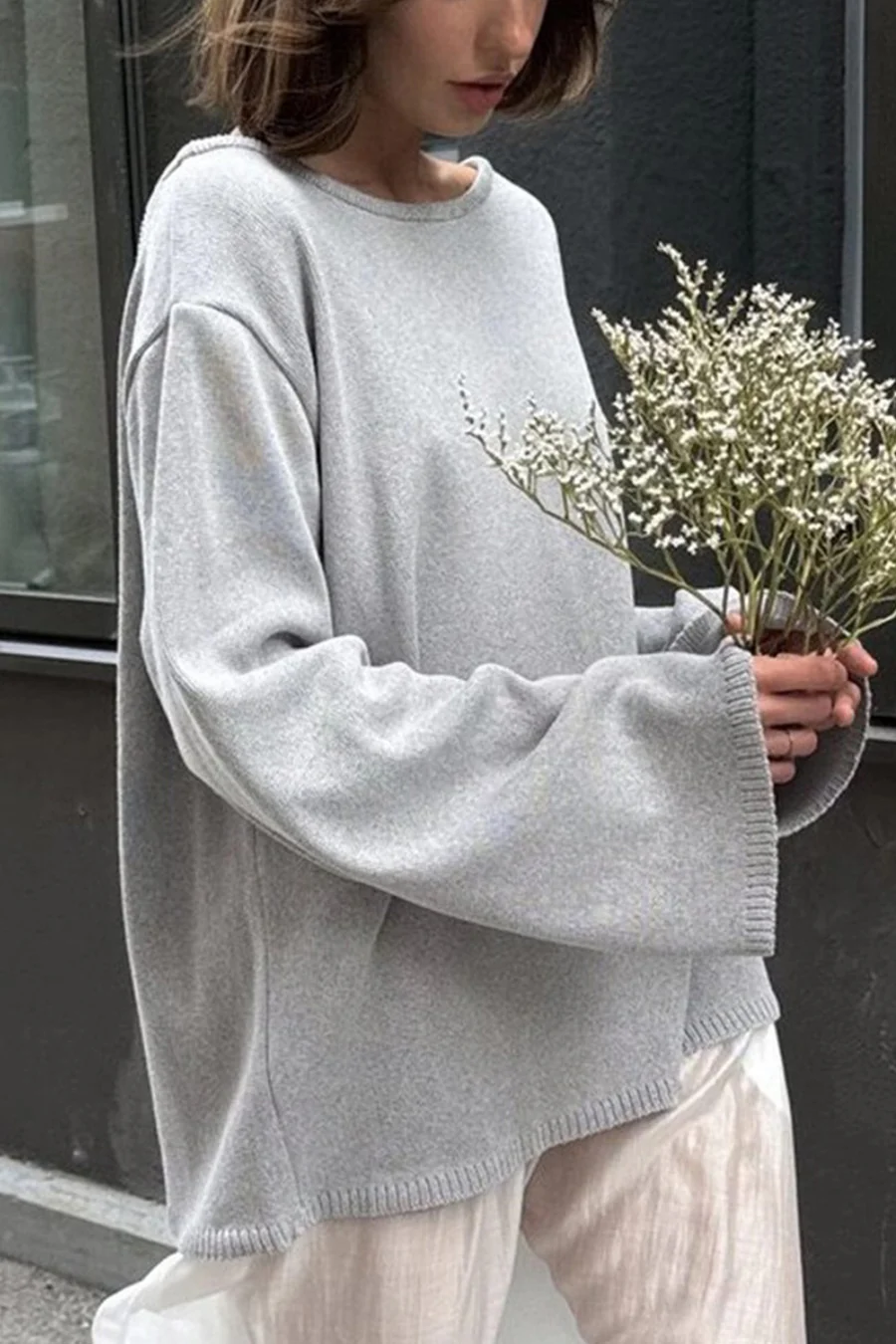 Crew Neck Backless Cotton Sweaters