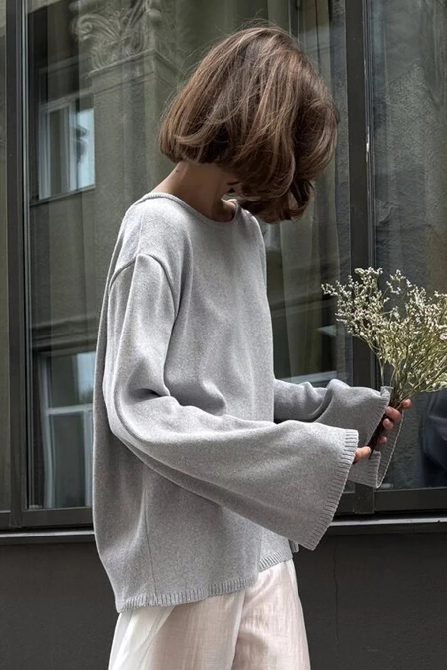 Crew Neck Backless Cotton Sweaters