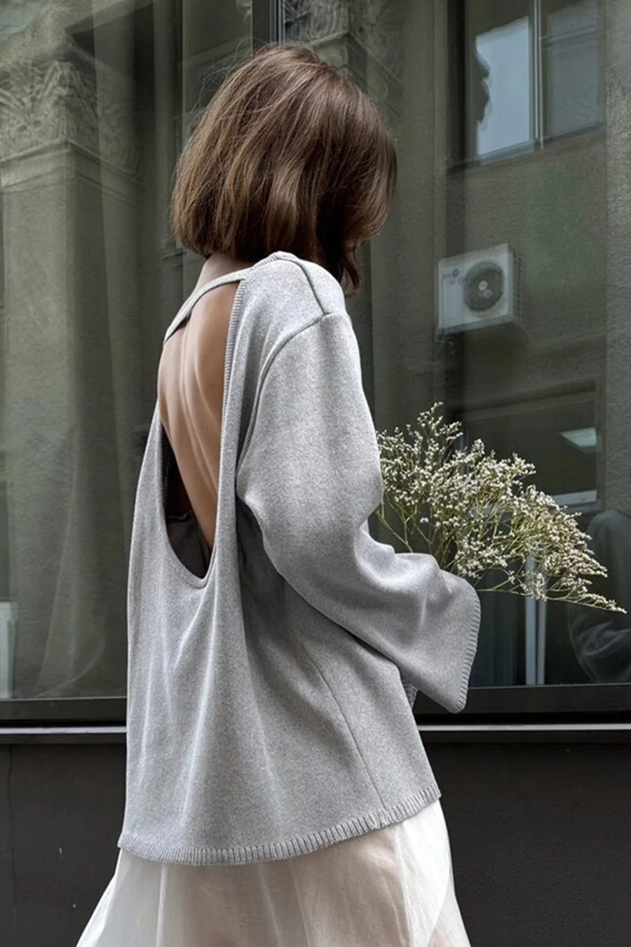 Crew Neck Backless Cotton Sweaters