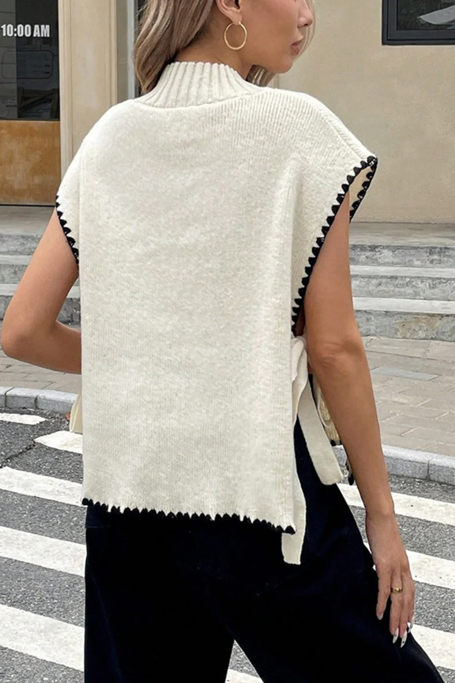 Contrast Sleeveless Tie-up Sweaters