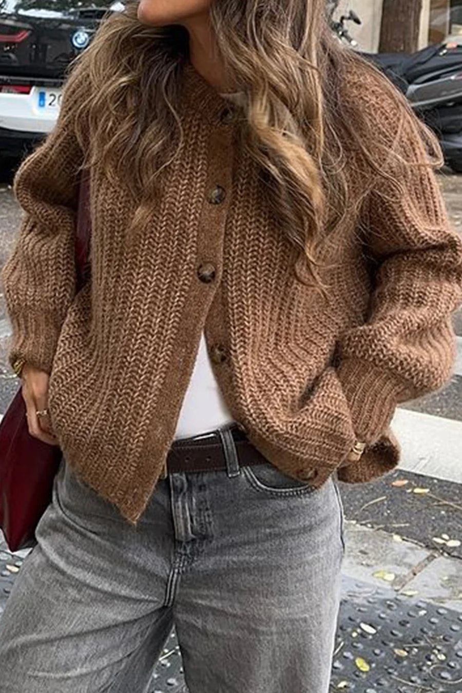 Solid Color Lantern Sleeve Short Cardigans