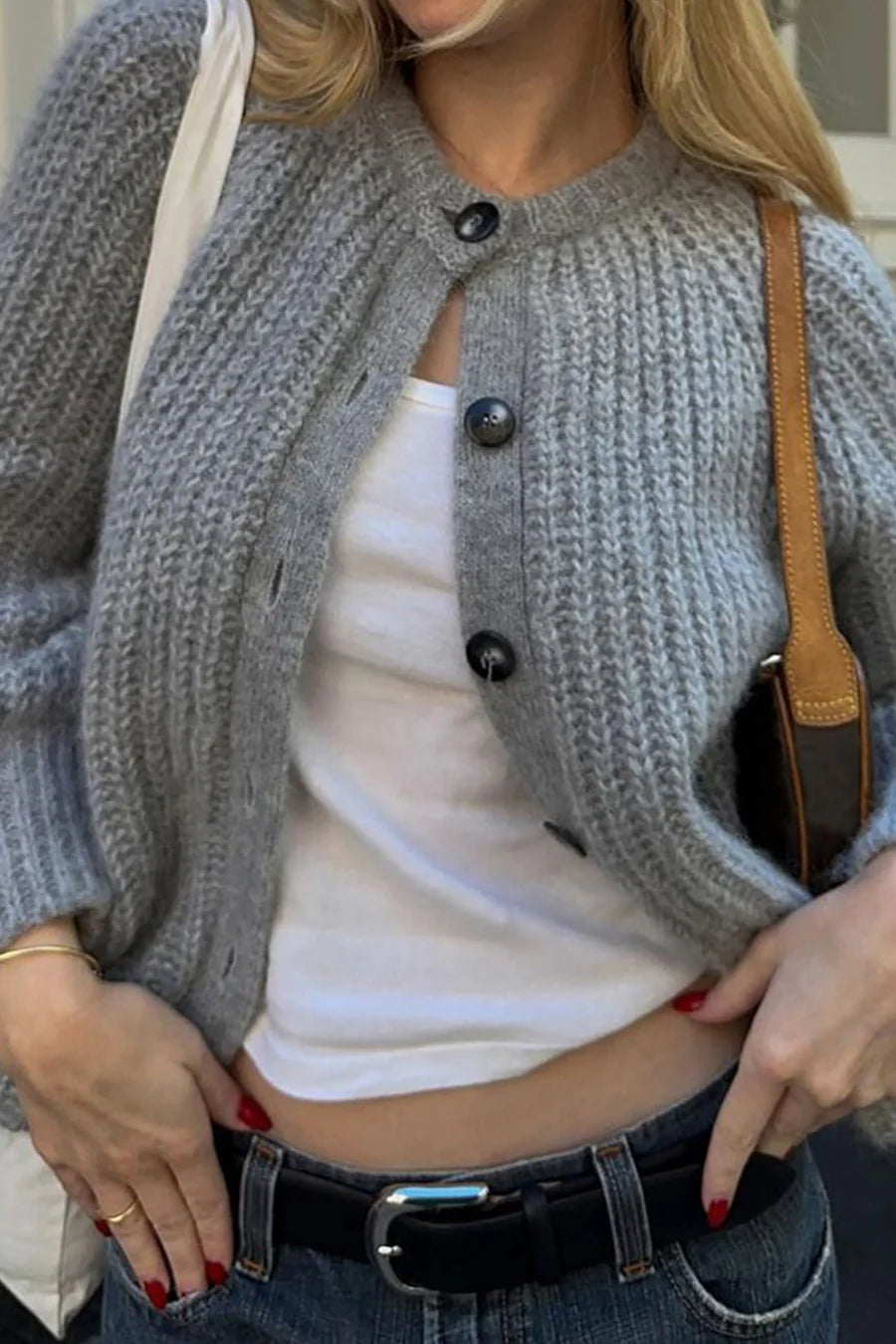 Solid Color Lantern Sleeve Short Cardigans