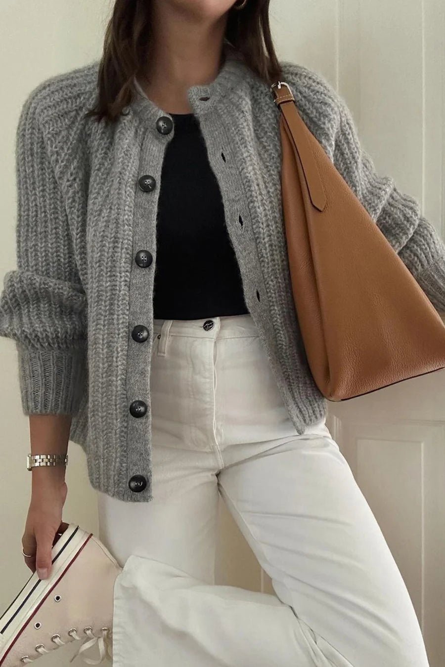 Solid Color Lantern Sleeve Short Cardigans