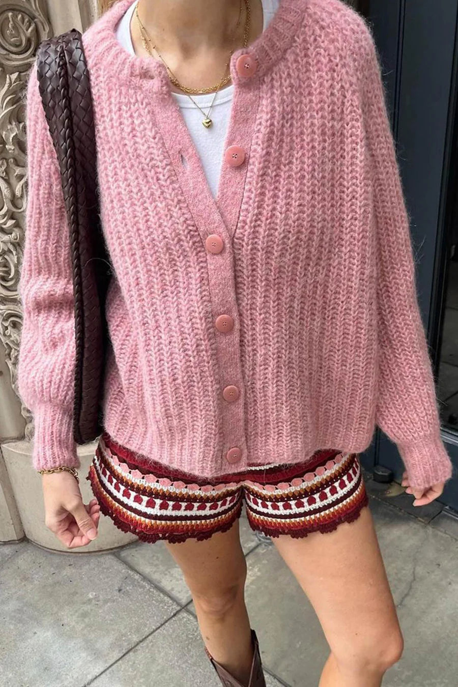 Solid Color Lantern Sleeve Short Cardigans