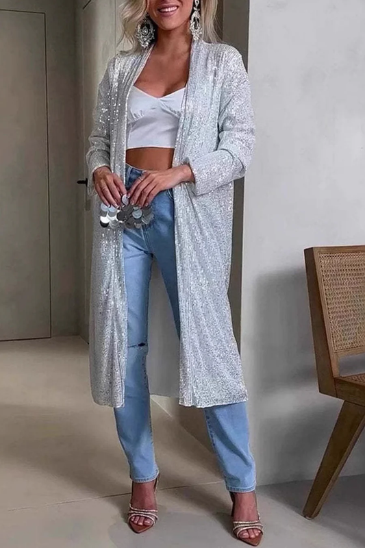 Sequin Long Sleeve Long Cardigans