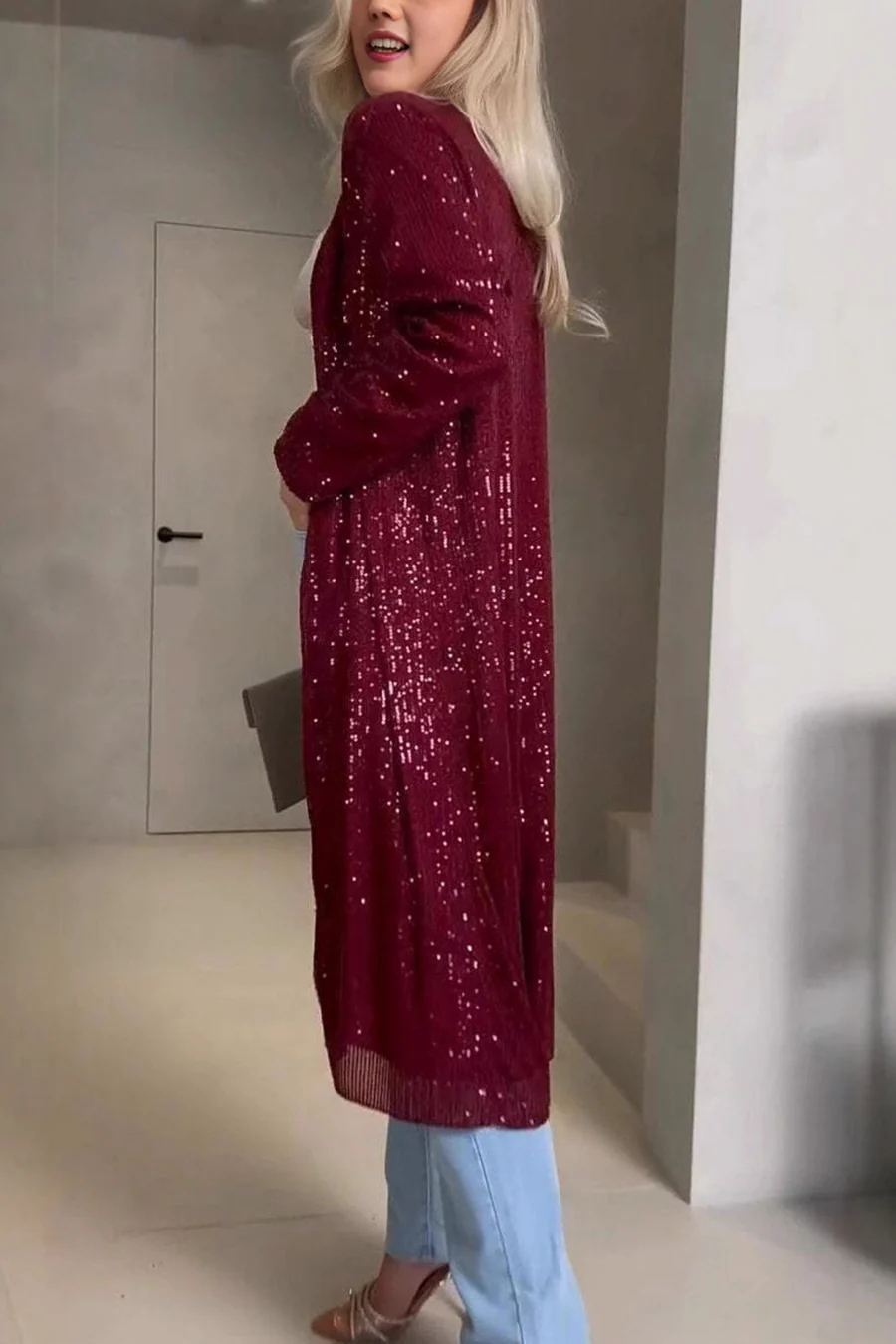 Sequin Long Sleeve Long Cardigans