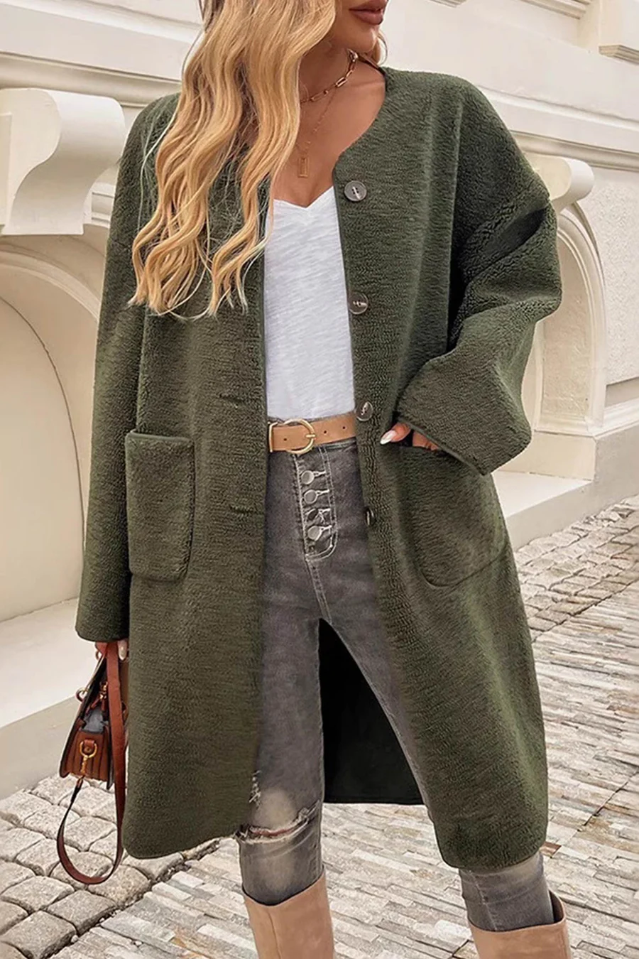 Plush Single-breasted Slit Cardigans