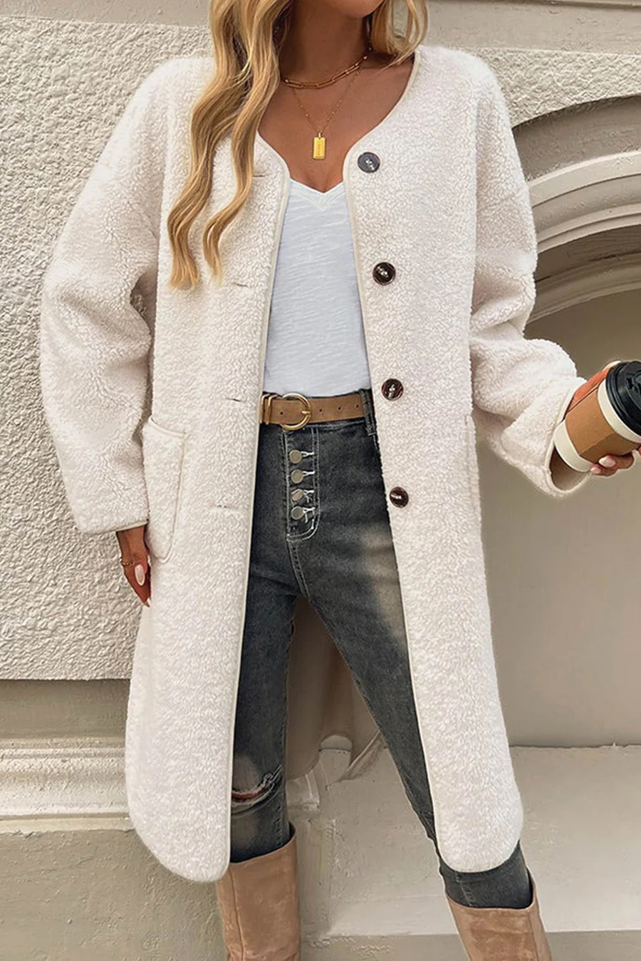 Plush Single-breasted Slit Cardigans