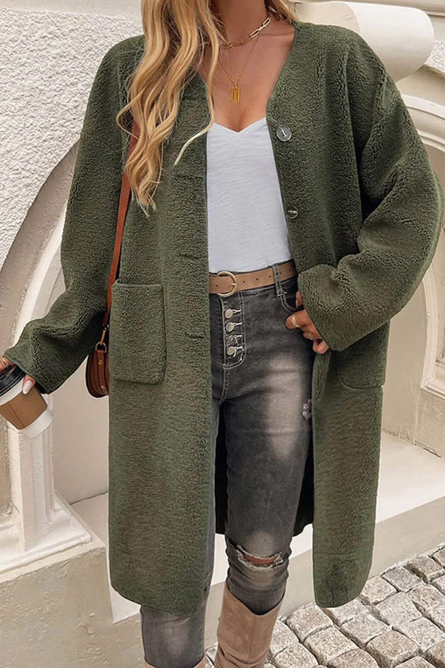 Plush Single-breasted Slit Cardigans