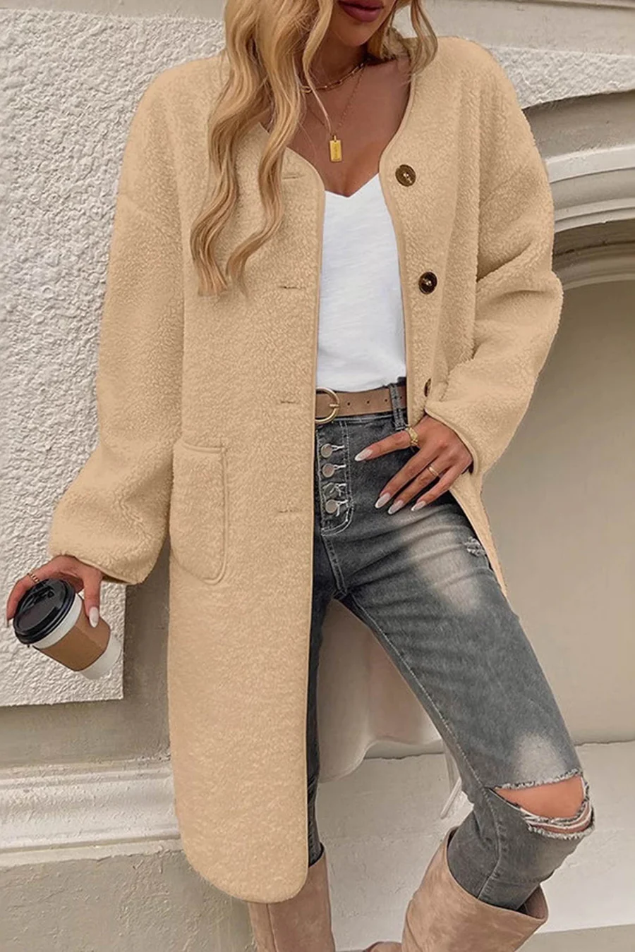 Plush Single-breasted Slit Cardigans