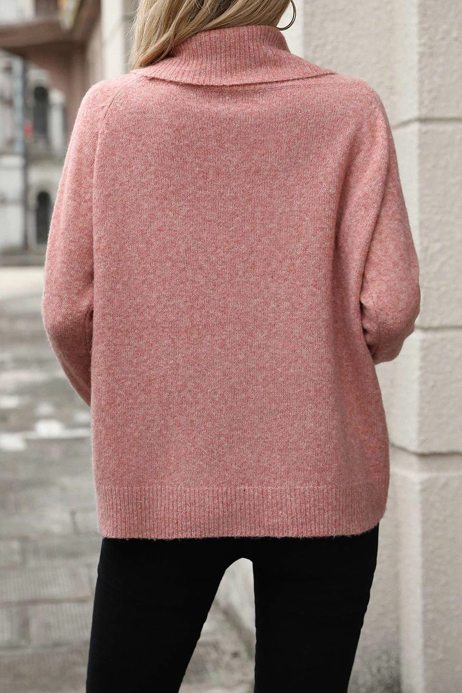 Stacked Collar Solid Pullover Sweaters