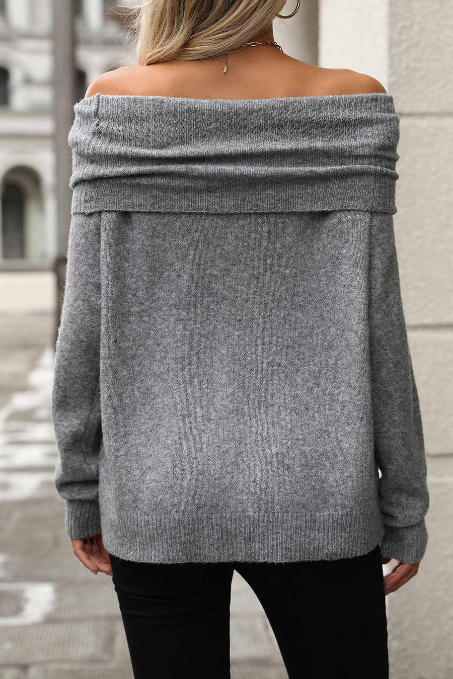 Stacked Collar Solid Pullover Sweaters