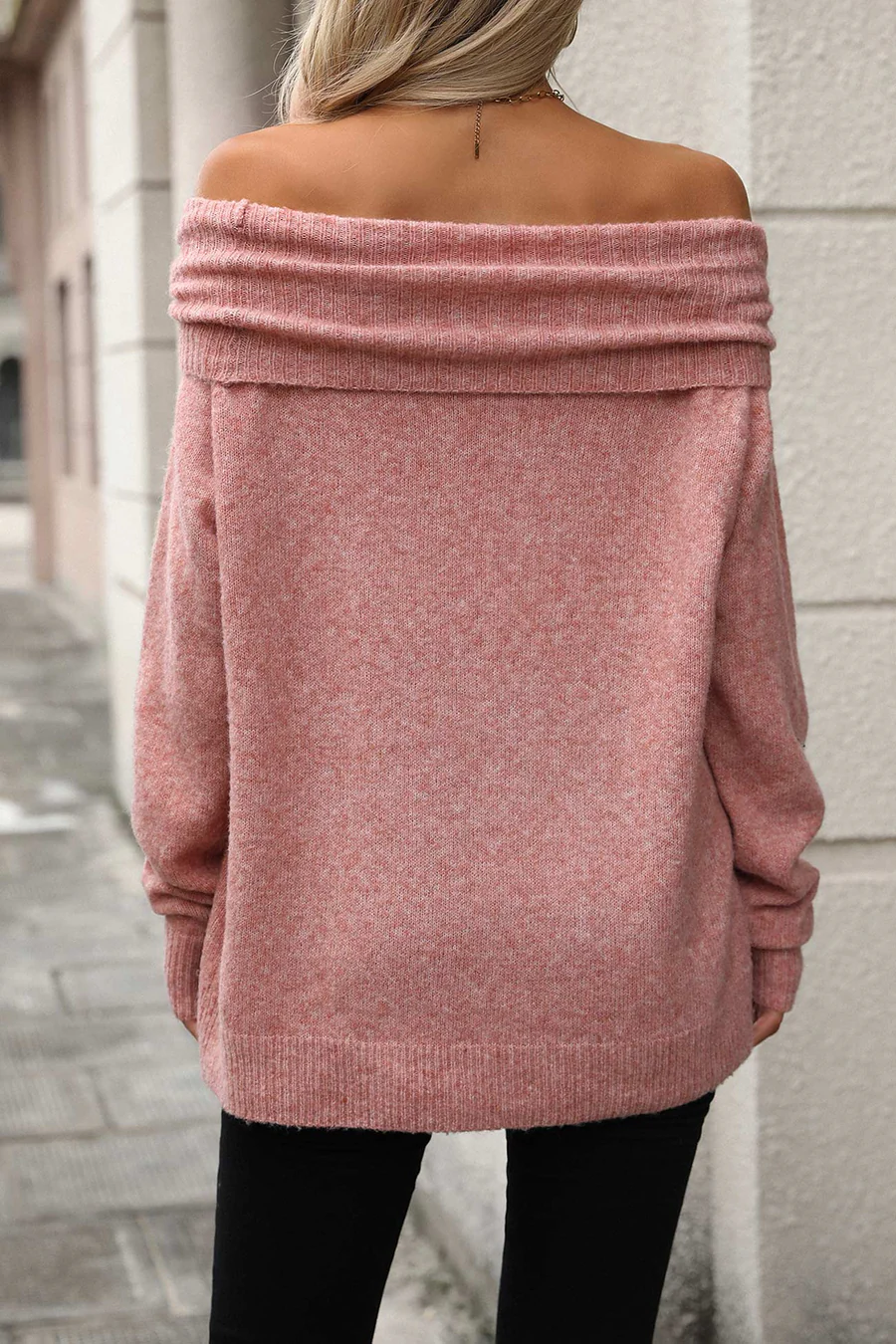Stacked Collar Solid Pullover Sweaters