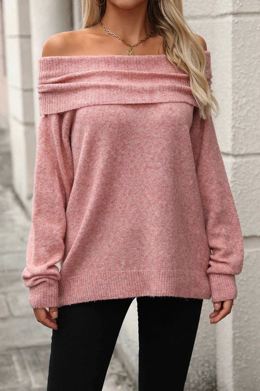 Stacked Collar Solid Pullover Sweaters