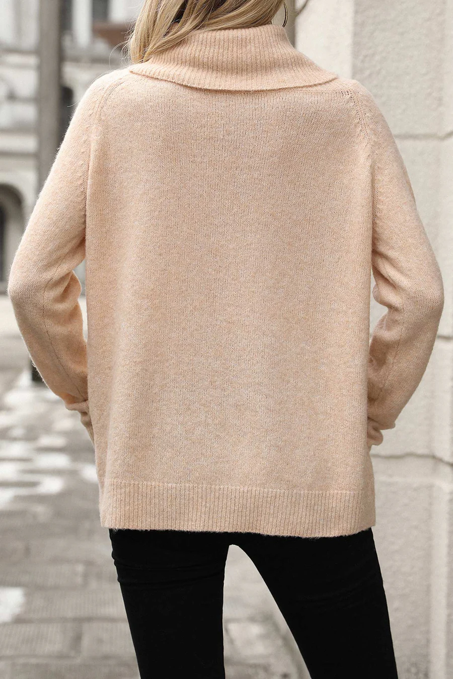 Stacked Collar Solid Pullover Sweaters