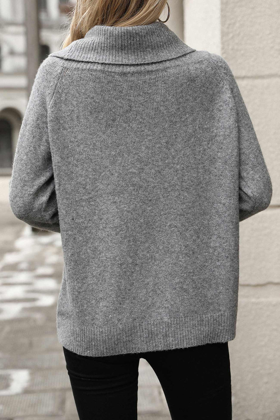 Stacked Collar Solid Pullover Sweaters