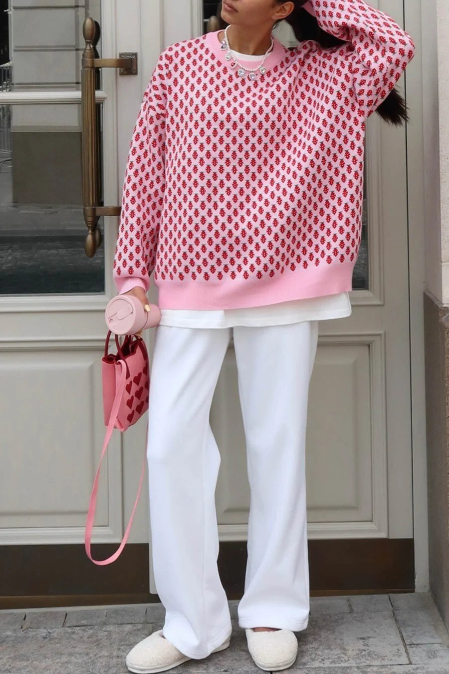 Strawberry Jacquard Cotton Pullover Sweaters