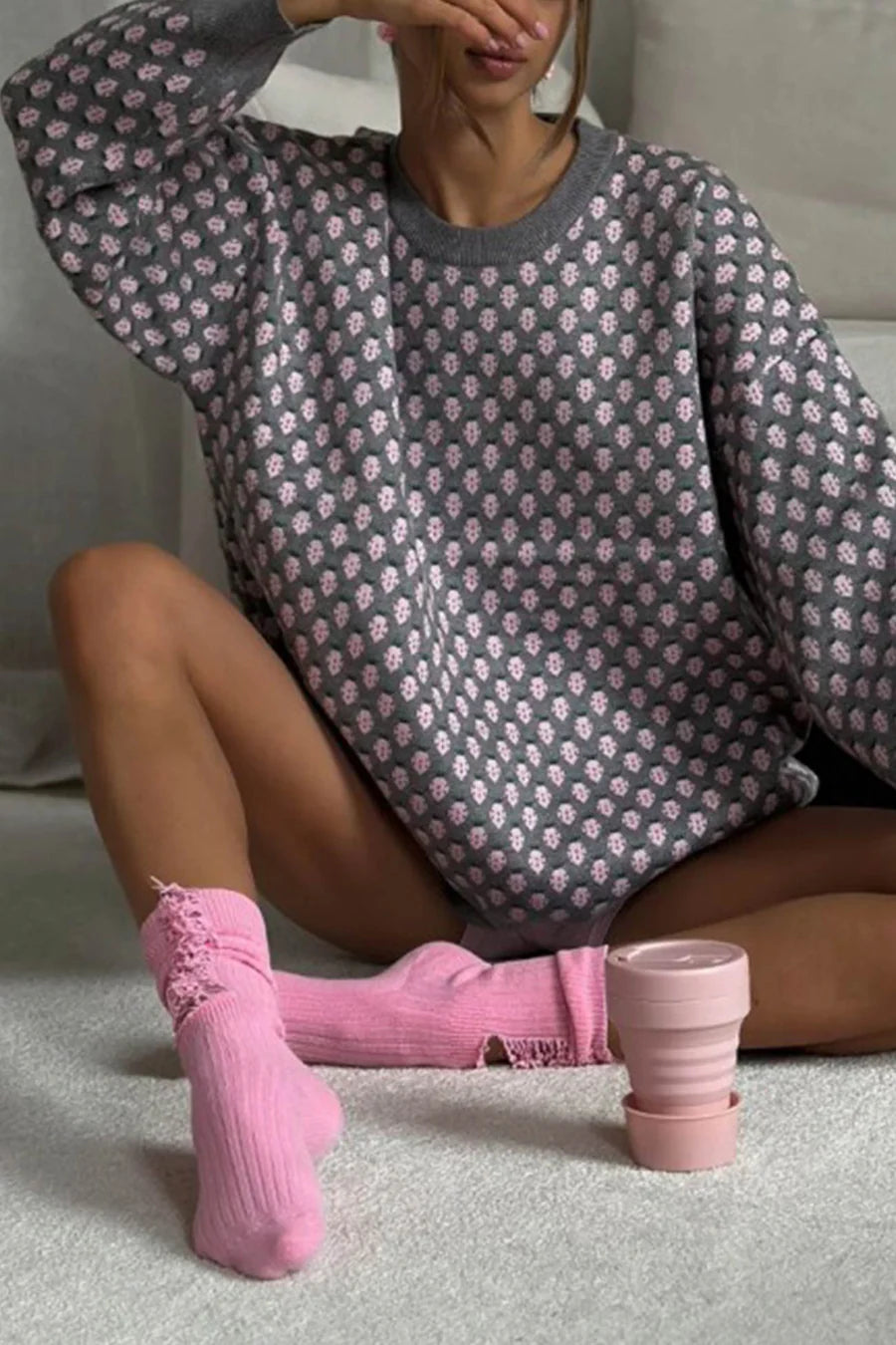 Strawberry Jacquard Cotton Pullover Sweaters