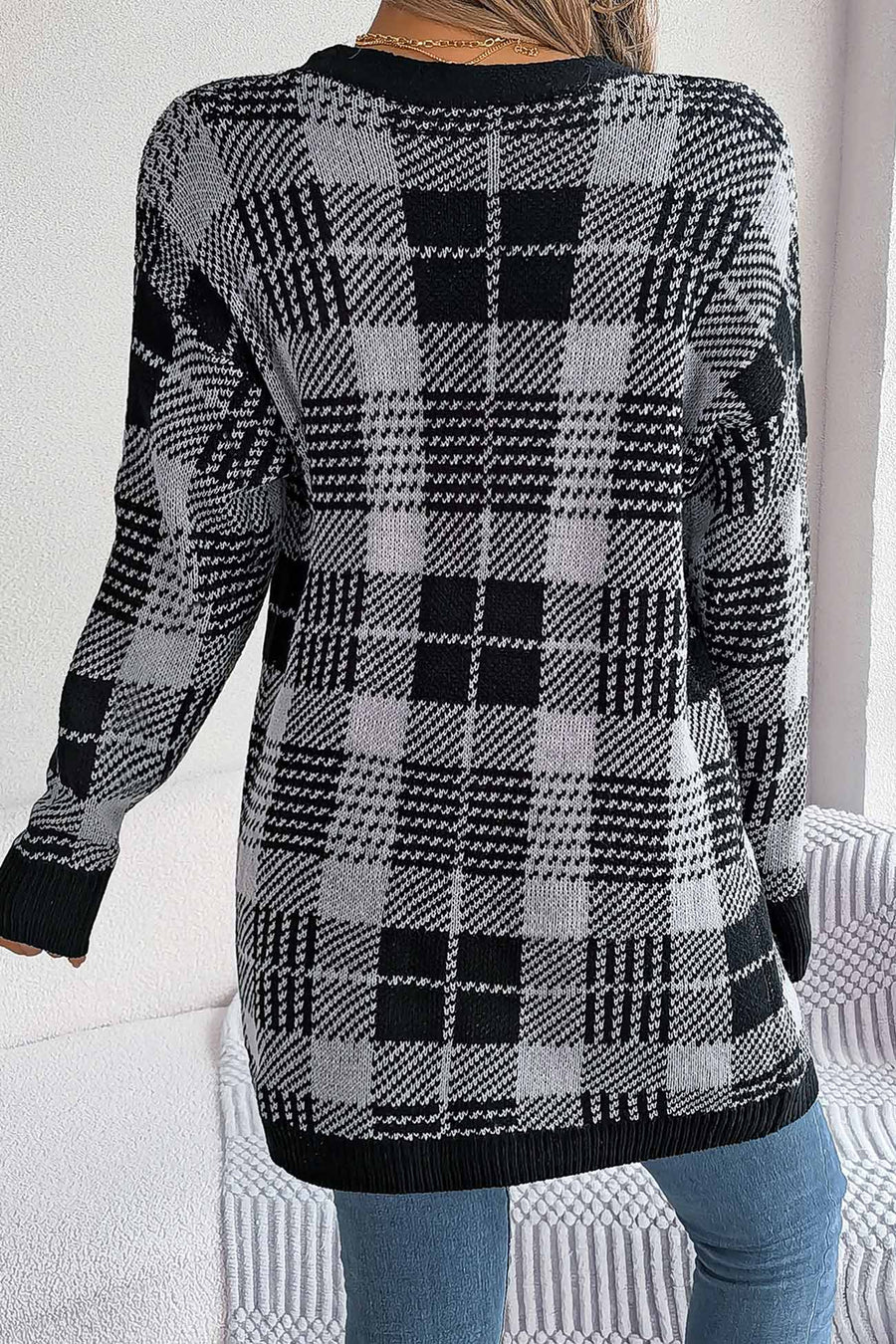 Contrast Plaid Open Front Cardigans