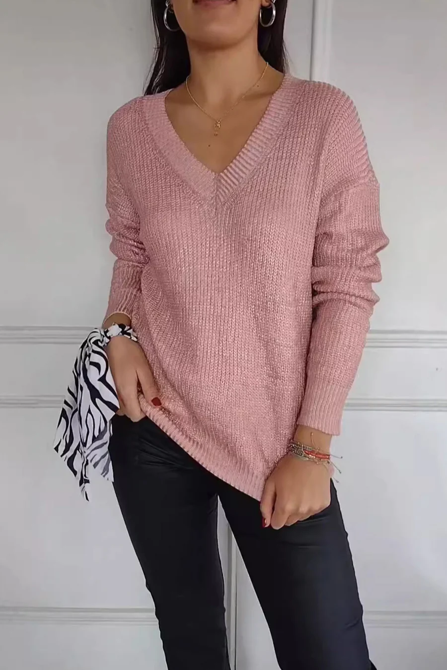 V Neck Bright Silk Pullover Sweaters