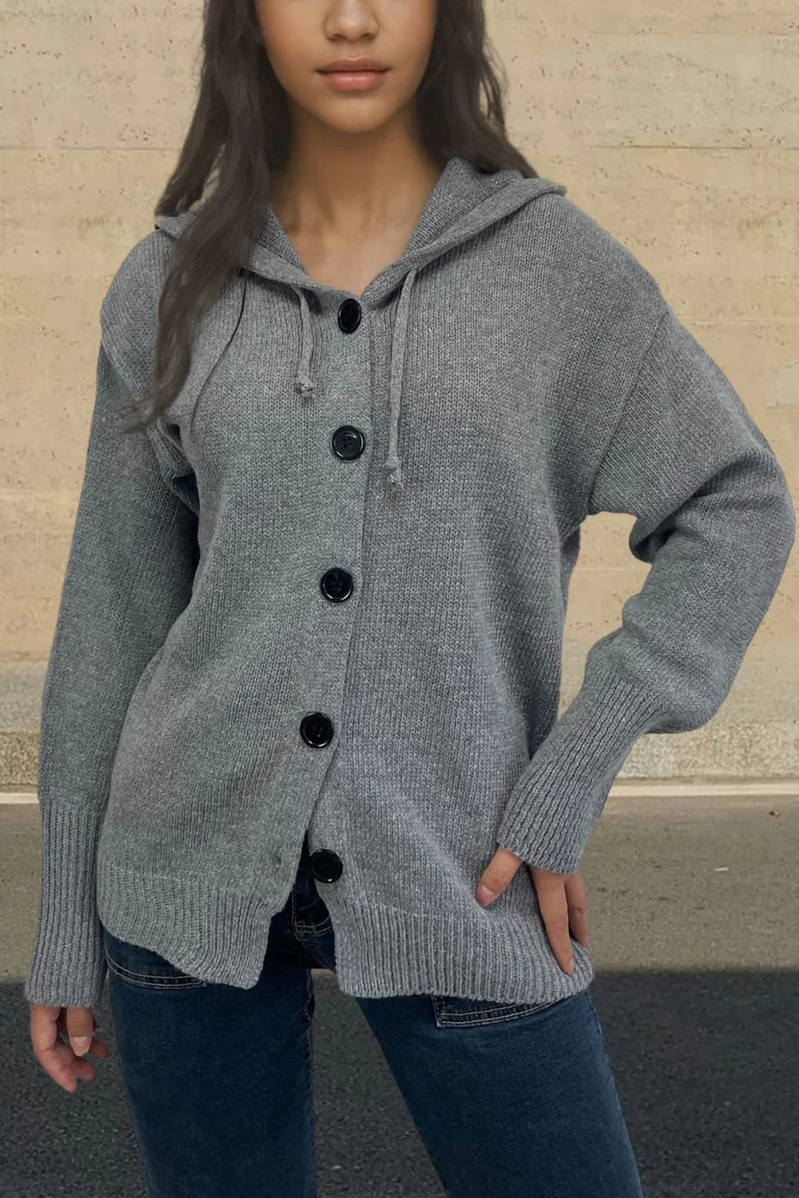 Button-down Knit Hooded Cardigans