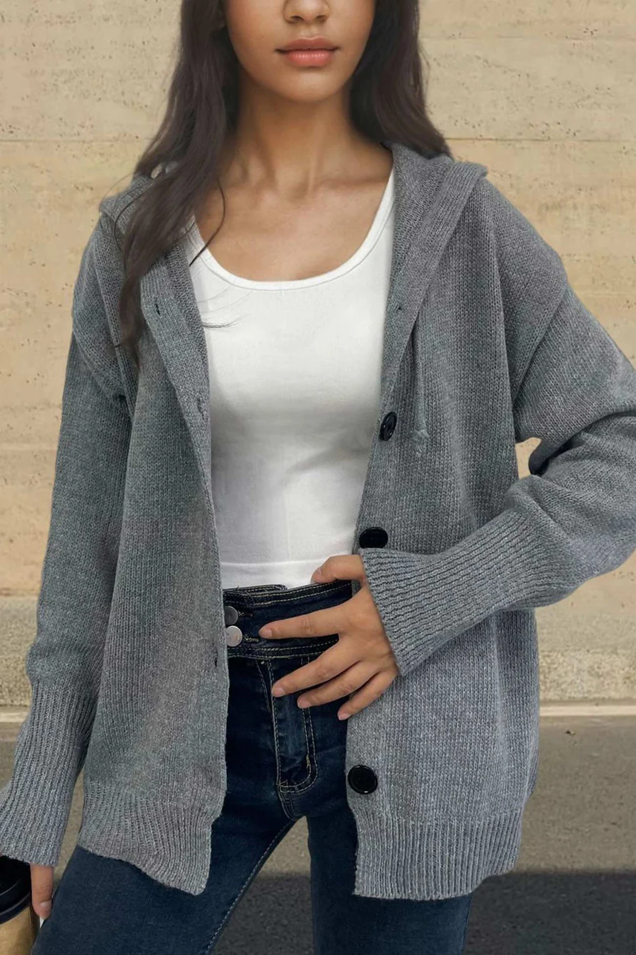 Button-down Knit Hooded Cardigans