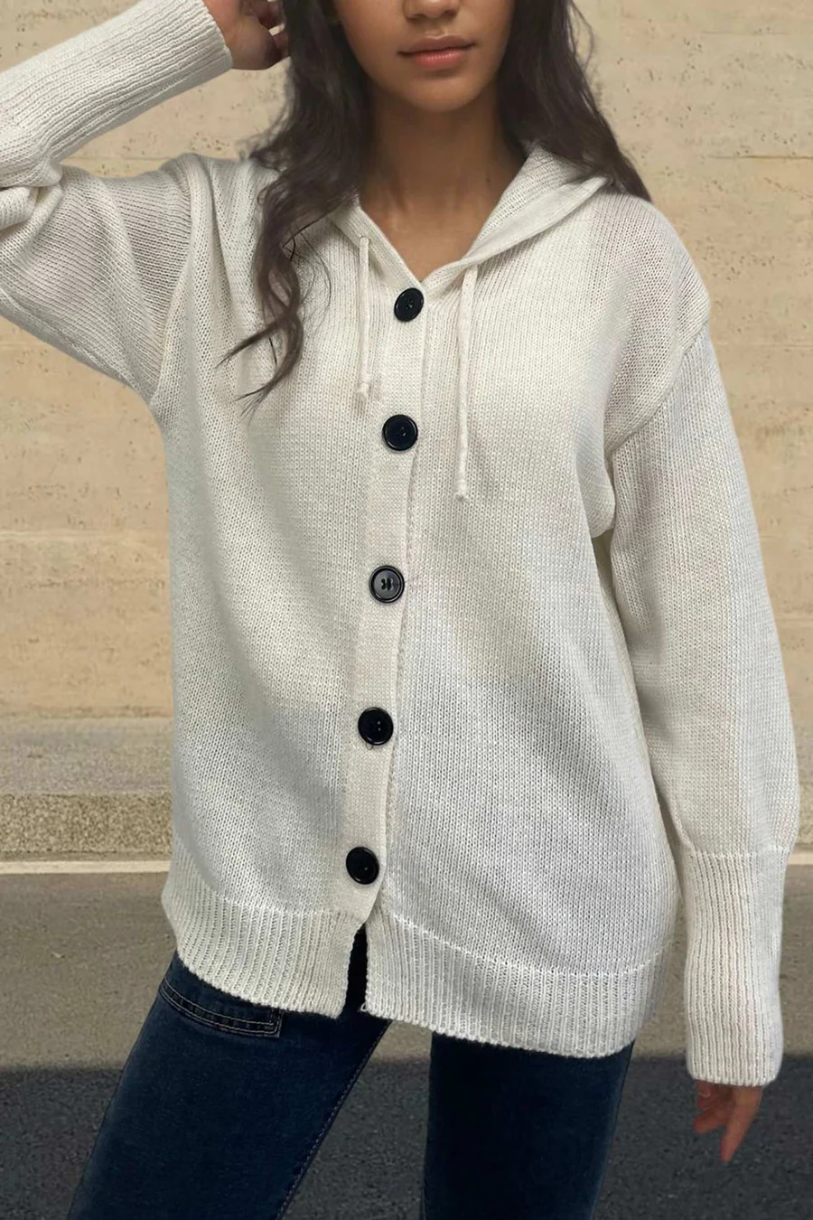 Button-down Knit Hooded Cardigans