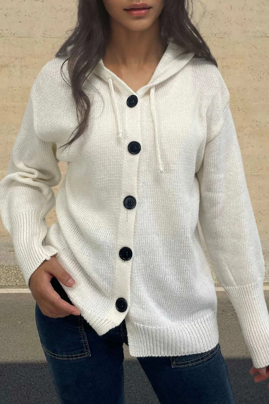 Button-down Knit Hooded Cardigans