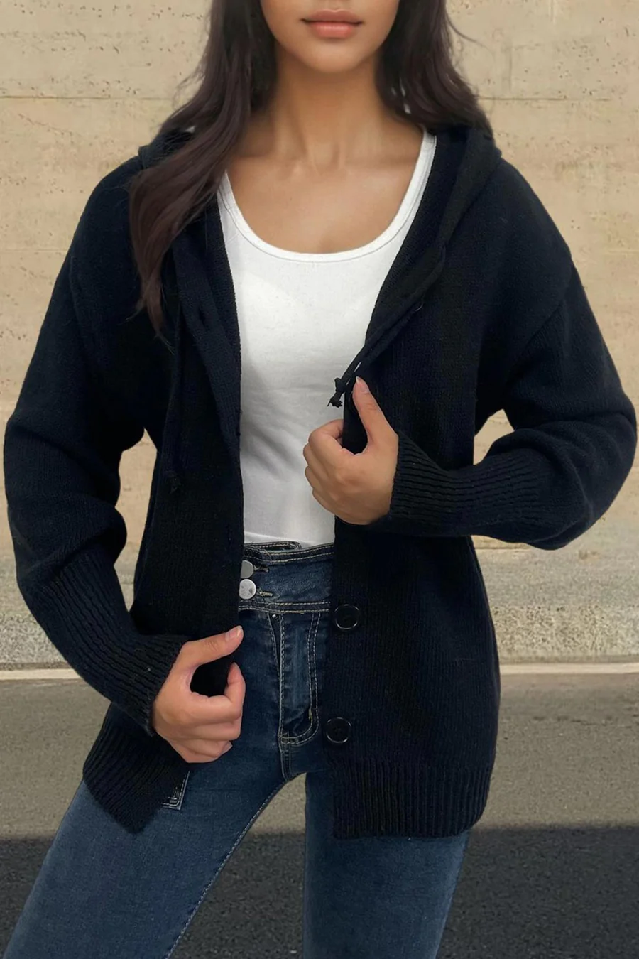 Button-down Knit Hooded Cardigans