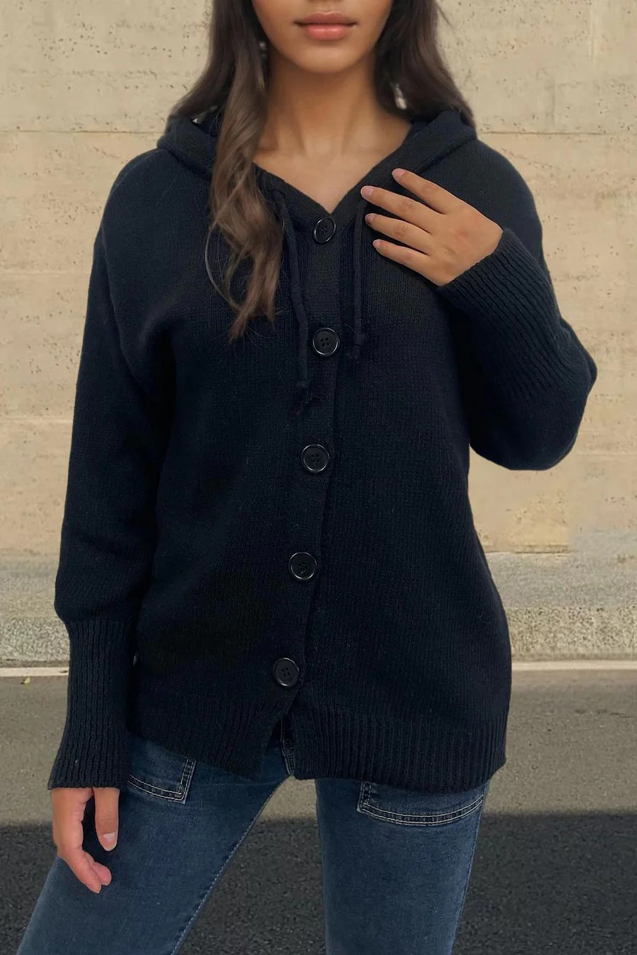 Button-down Knit Hooded Cardigans