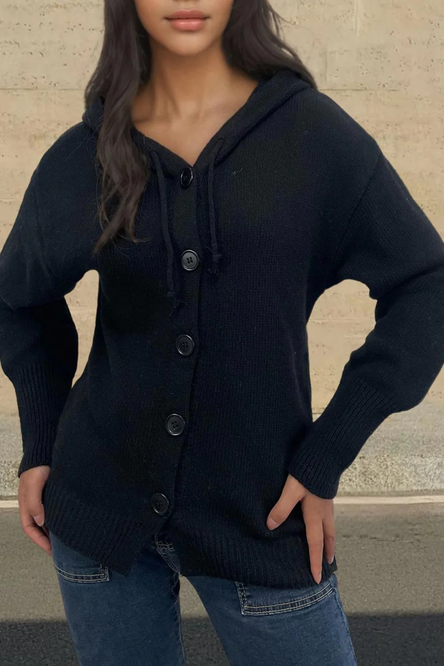 Button-down Knit Hooded Cardigans