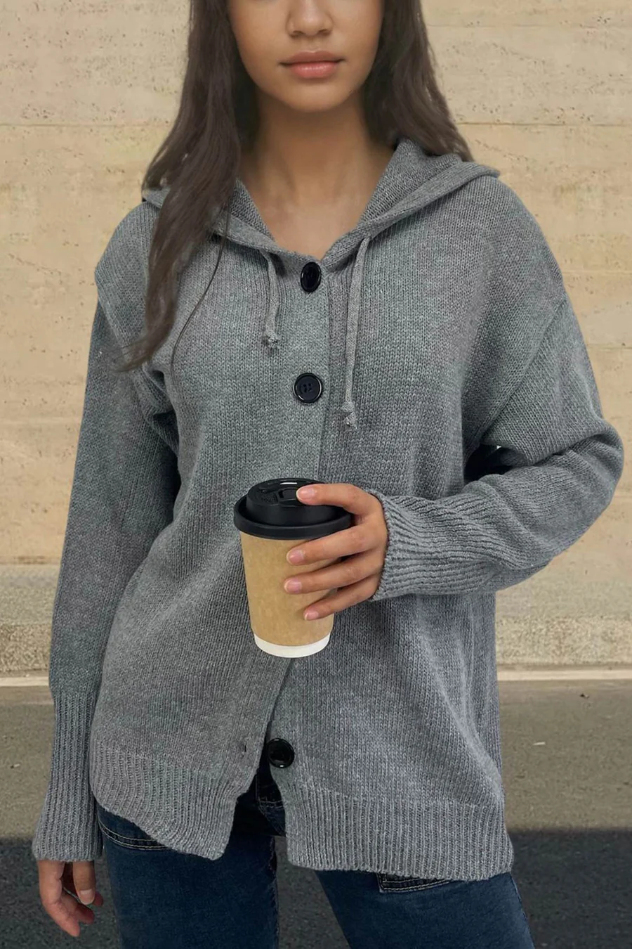 Button-down Knit Hooded Cardigans