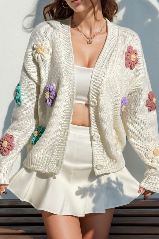Floral Crochet Button-deon Cardigans