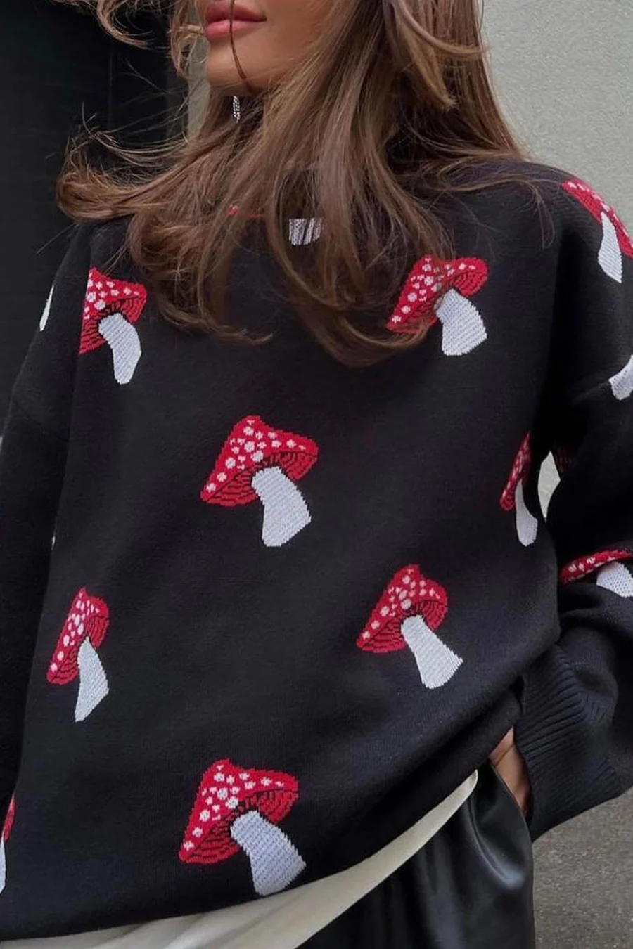 Mushroom Graphic Pullover Sweaters