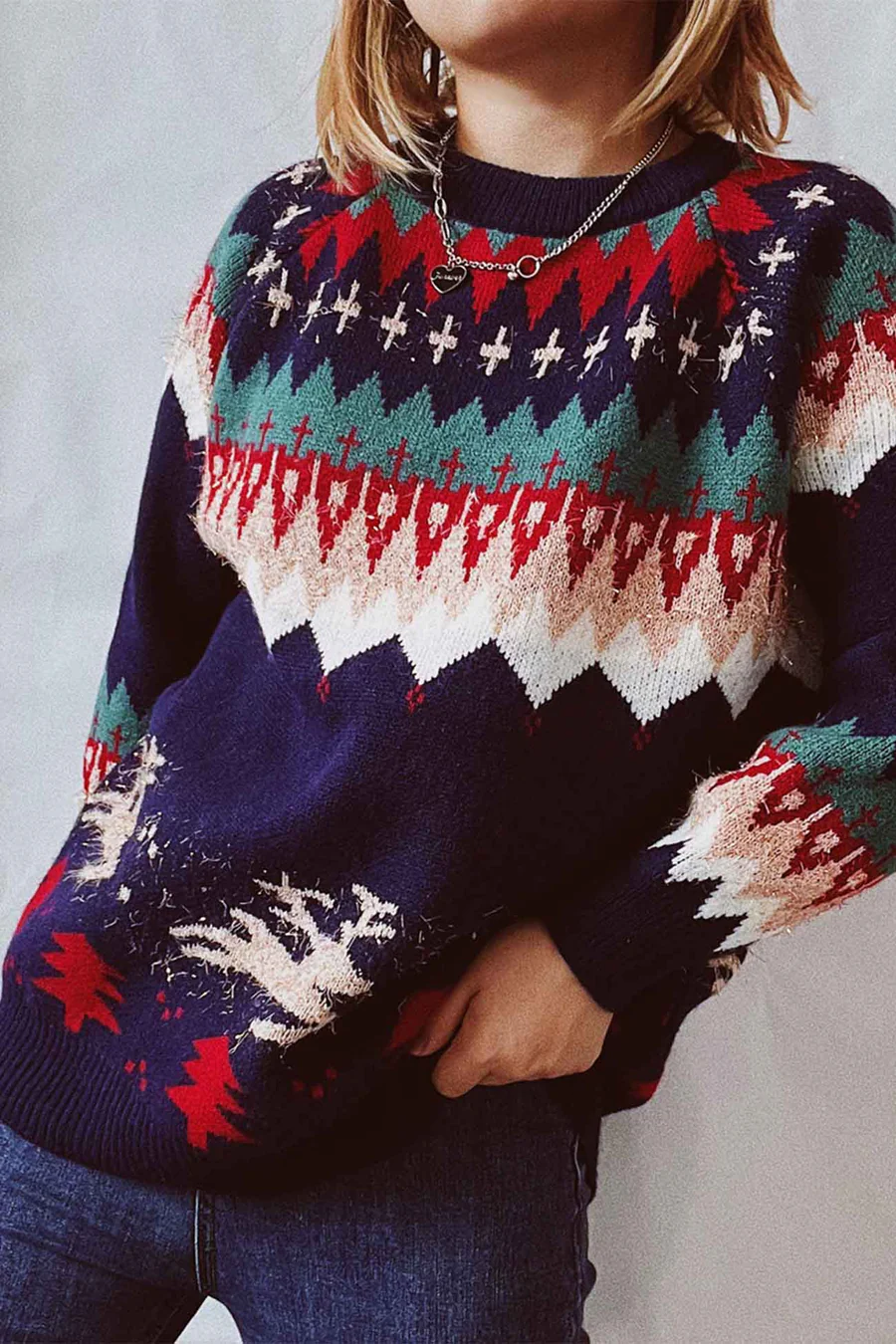 Drop Shoulder Crew Neck Long Sleeve Sweaters