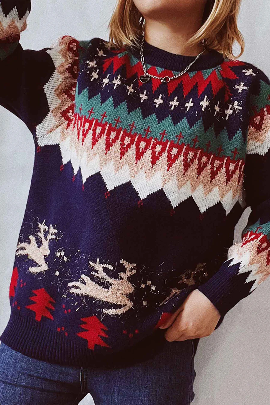 Drop Shoulder Crew Neck Long Sleeve Sweaters